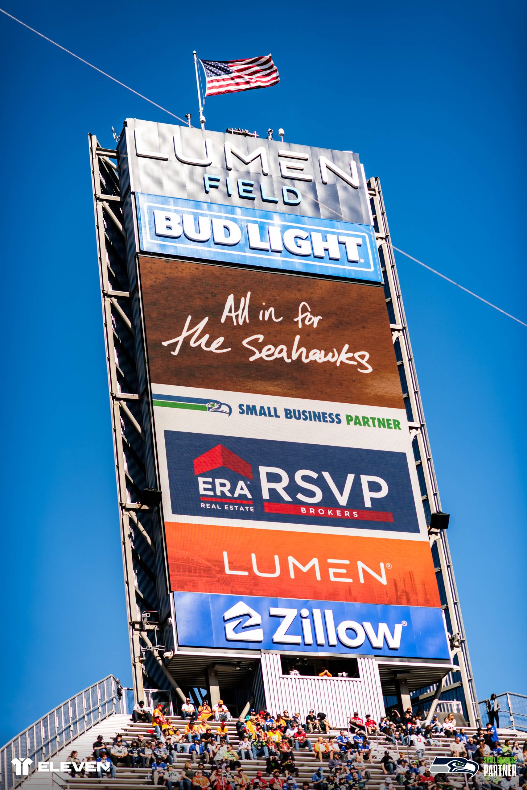 RSVP Brokers ERA branding at Lumen Field as a Seattle Seahawks Small Business Partner.